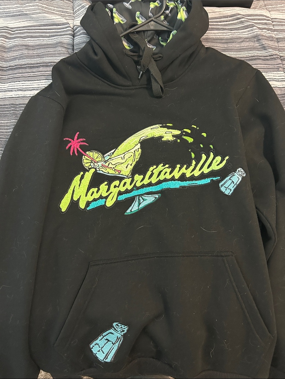 Margaritaville Black Hoodie with Neon Lime, Aqua & Pink Logo